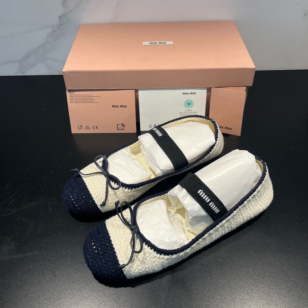 Miu Miu Lea Cap Toe Crochet Ballet Flats 39.5